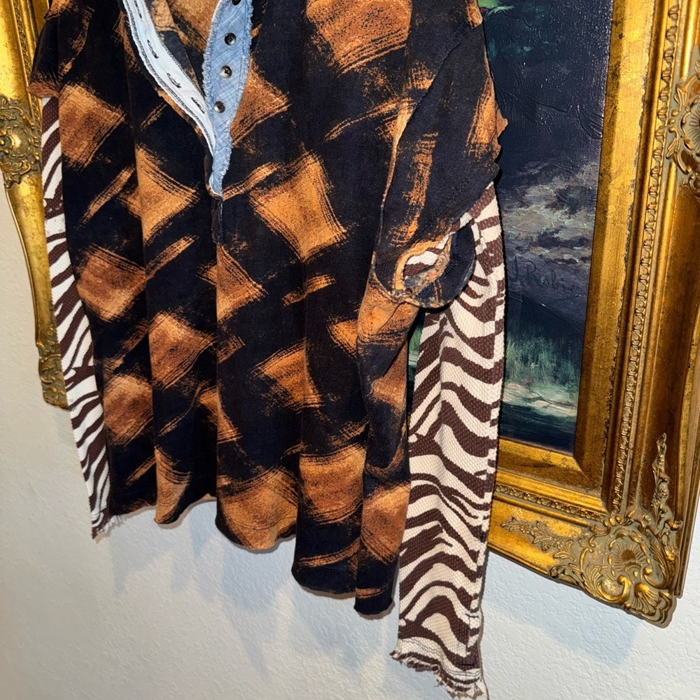We the Free Statement Gone Rogue Mixed Print Long Sleeve Henley Top Size Small - Picture 3 of 6